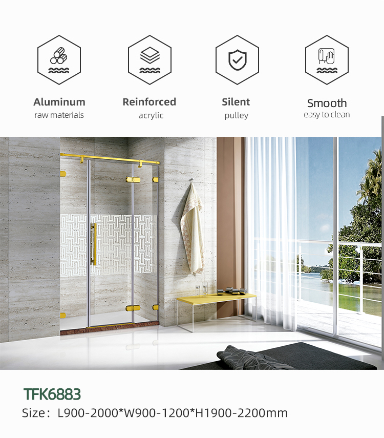 Tempered Glass Shower Room Luxury Bathroom Equipment Gold Stainless Steel Frame Shower Enclosure