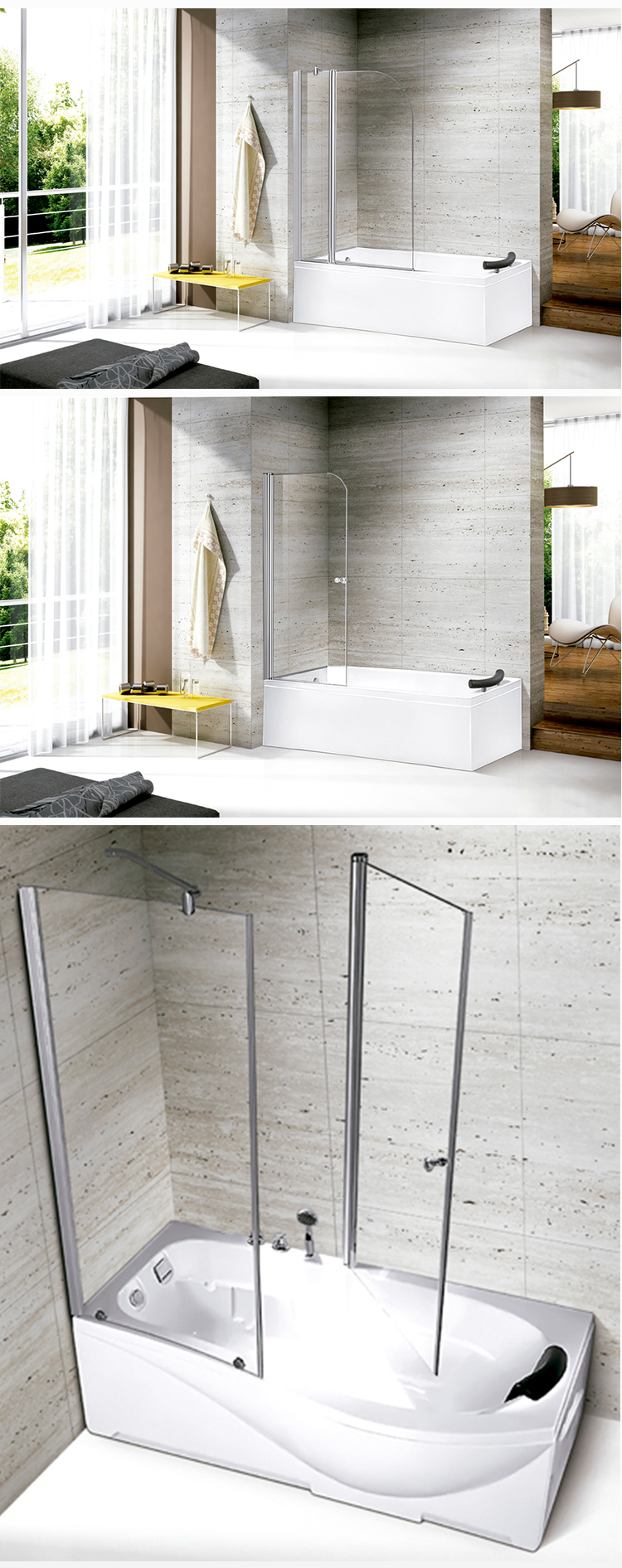 Indoor Bathroom Hinge Folding Enclosed Tub Shower Cabins Rectangle Bath with Tub Shower Rooms