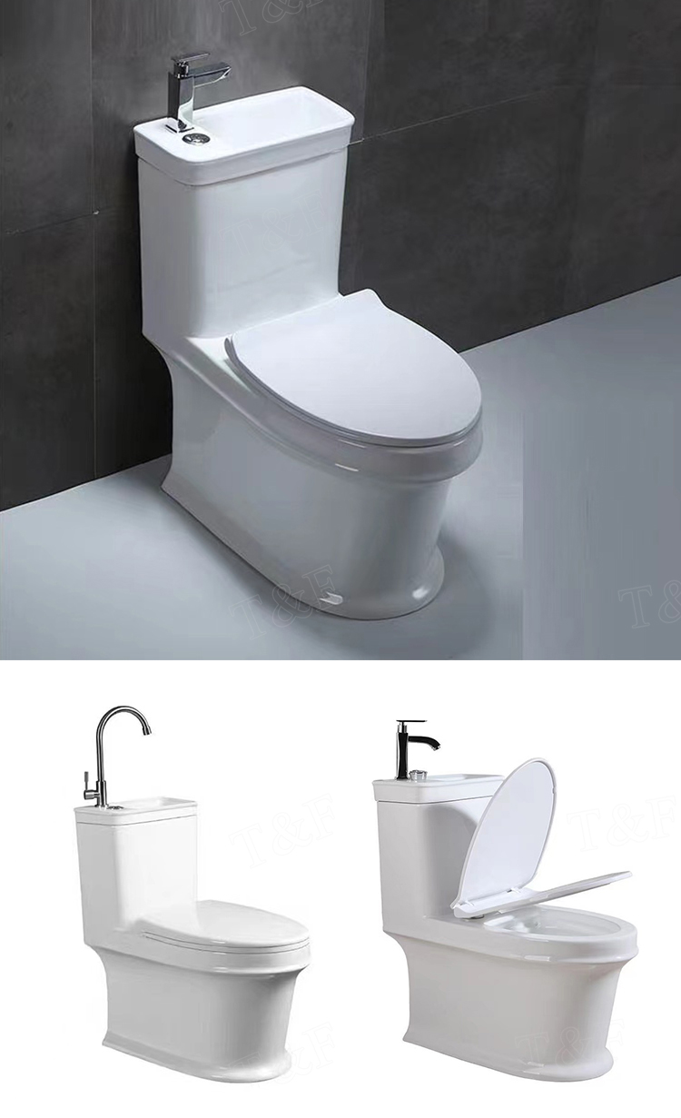 Siphonic Modern Toilet Bathroom Ceramic Bowl Sanitary Ware Soft Cover Seat One Piece Wc Public Toilet With Sink