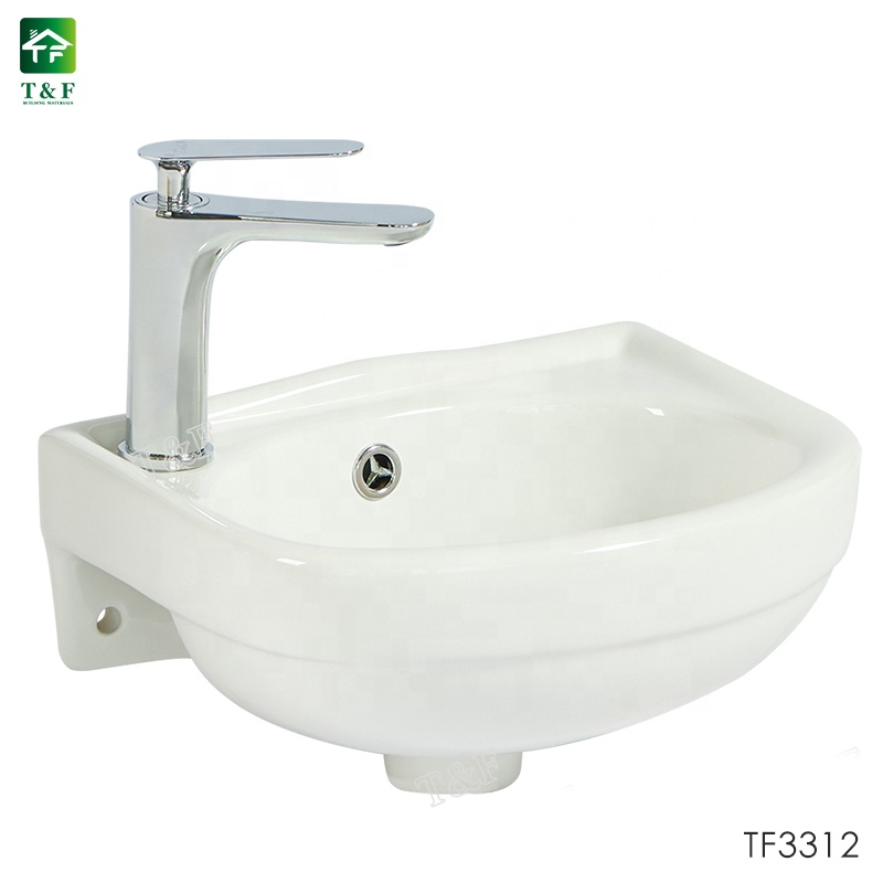 Cheap Modern White Ceramic Small Wall Hung Hand Wash Basin Bathroom Vanity Cabinets Art Wash Basin Sink