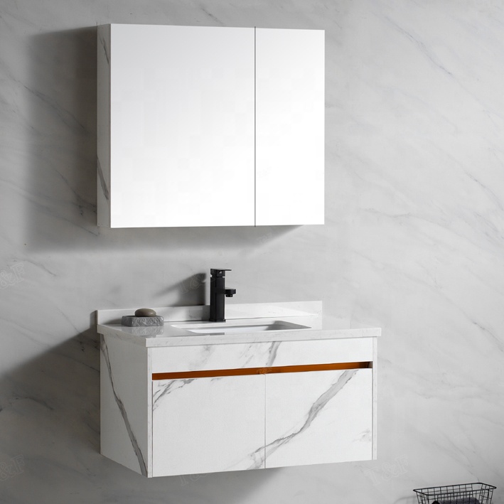 Modern Wall Mounted White Solid Wood Furniture Bathroom Vanity Cabinets With Sink and Mirror