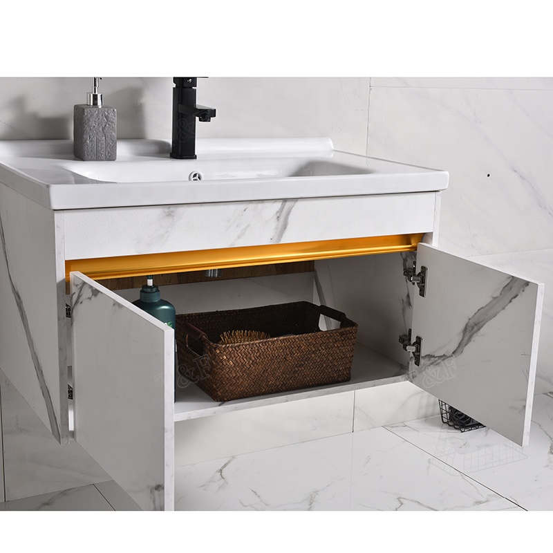 Modern Wall Mounted White Solid Wood Furniture Bathroom Vanity Cabinets With Sink and Mirror