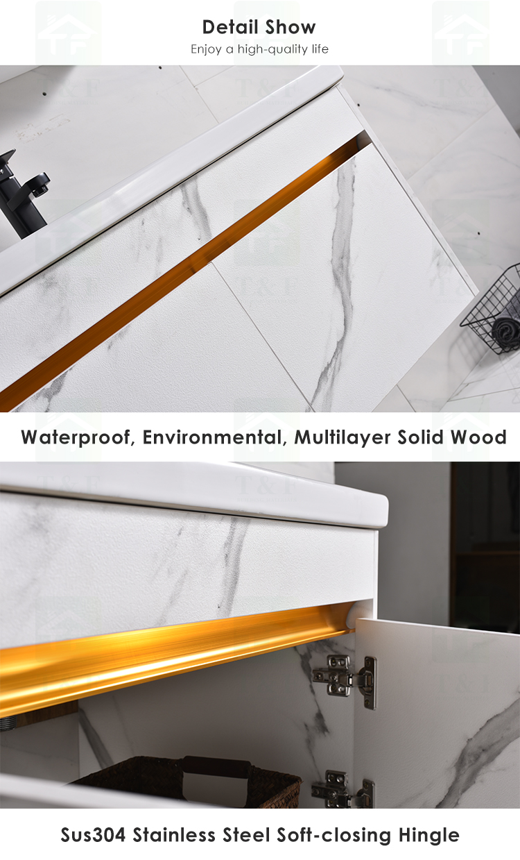 Modern Wall Mounted White Solid Wood Furniture Bathroom Vanity Cabinets With Sink and Mirror