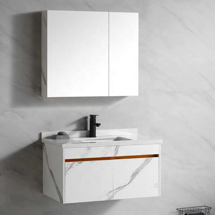 Modern Wall Mounted White Solid Wood Furniture Bathroom Vanity Cabinets With Sink and Mirror