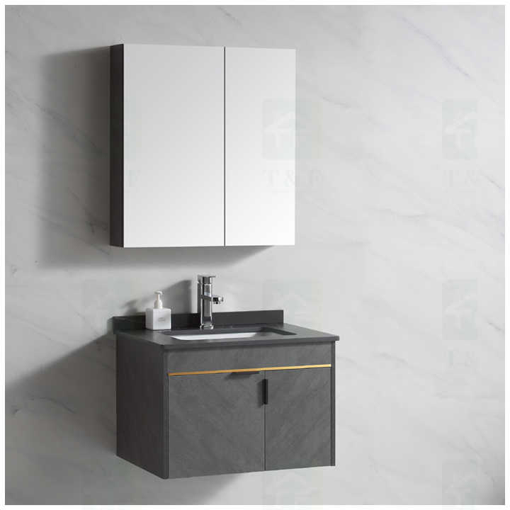 Modern Black Gray 24 to 40 Inches Solid Wood Floating Vanity Washroom Bathroom Vanity Cabinet Combo