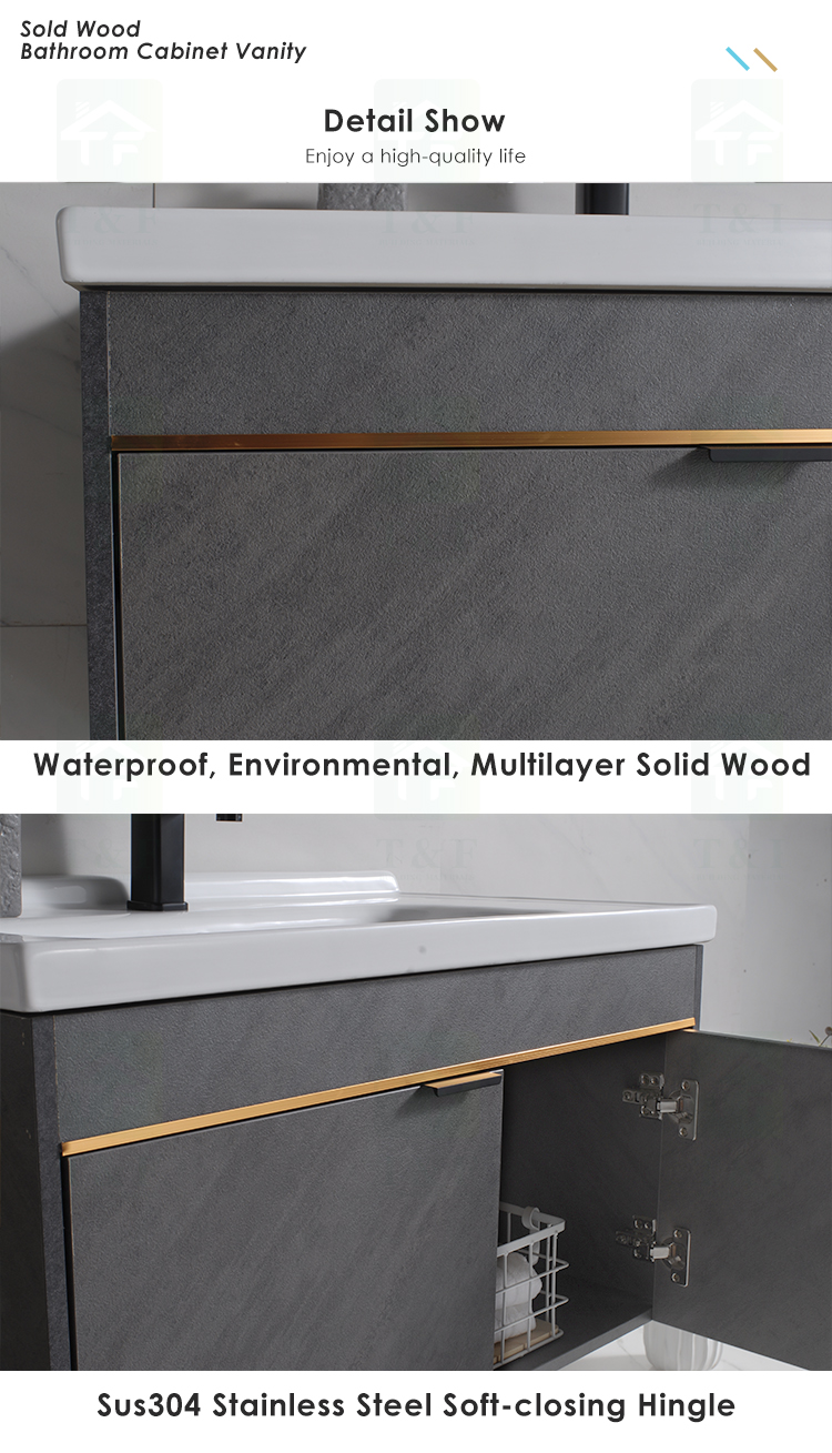 Modern Black Gray 24 to 40 Inches Solid Wood Floating Vanity Washroom Bathroom Vanity Cabinet Combo