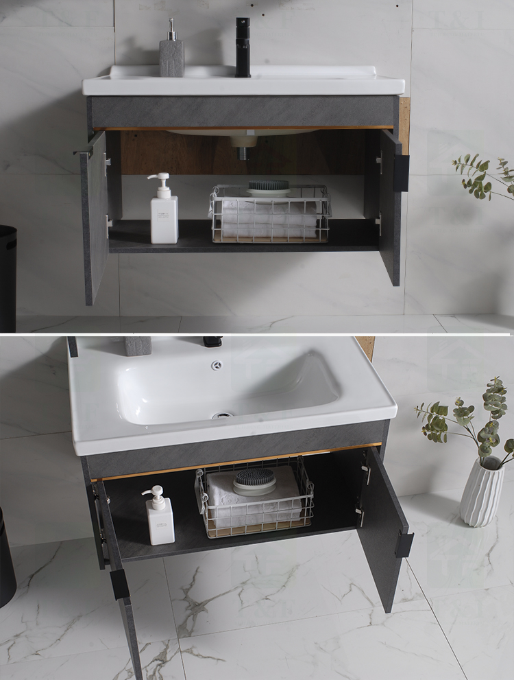 Modern Black Gray 24 to 40 Inches Solid Wood Floating Vanity Washroom Bathroom Vanity Cabinet Combo