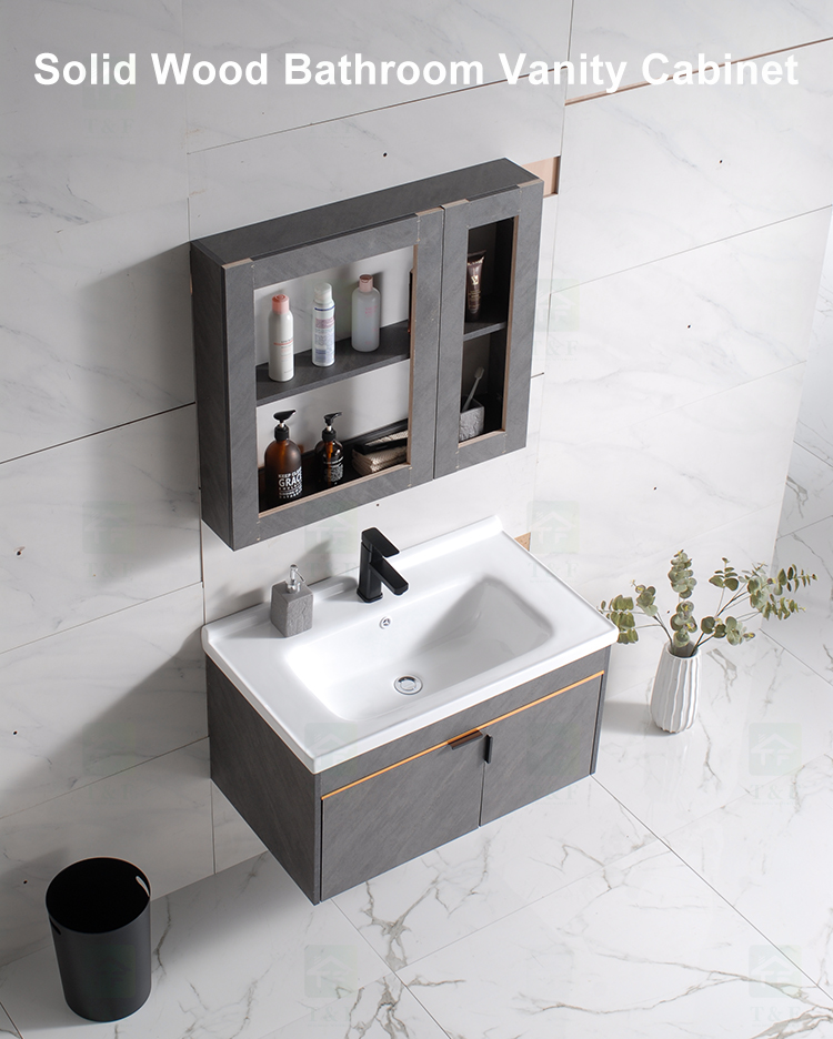 Modern Black Gray 24 to 40 Inches Solid Wood Floating Vanity Washroom Bathroom Vanity Cabinet Combo