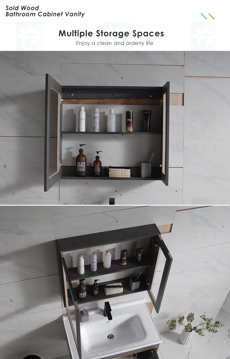 Modern Black Gray 24 to 40 Inches Solid Wood Floating Vanity Washroom Bathroom Vanity Cabinet Combo