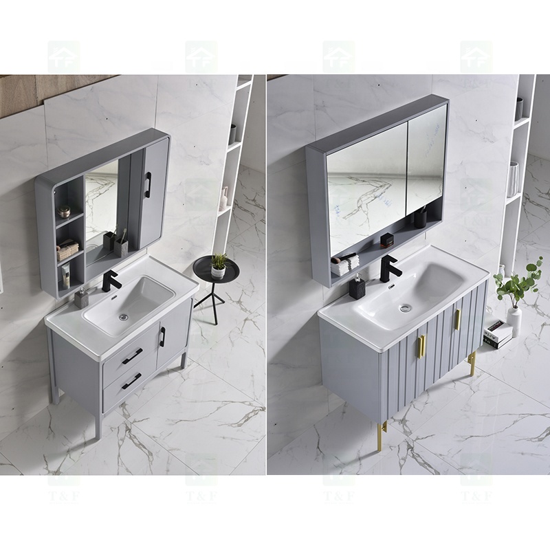 Light Luxury European Style Floor Mounted Free Standing Solid Wood Waterproof Bathroom Vanity Cabinet Set