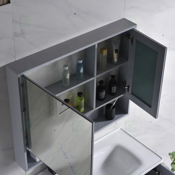 Light Luxury European Style Floor Mounted Free Standing Solid Wood Waterproof Bathroom Vanity Cabinet Set