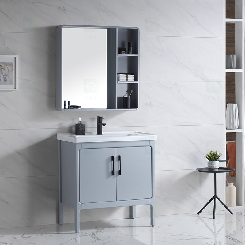 Light Luxury European Style Floor Mounted Free Standing Solid Wood Waterproof Bathroom Vanity Cabinet Set