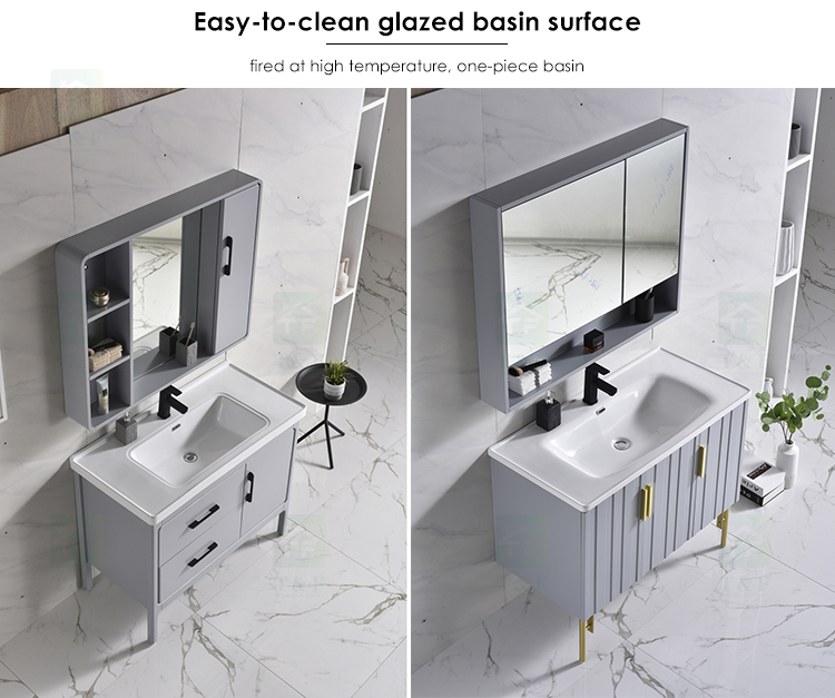 Light Luxury European Style Floor Mounted Free Standing Solid Wood Waterproof Bathroom Vanity Cabinet Set