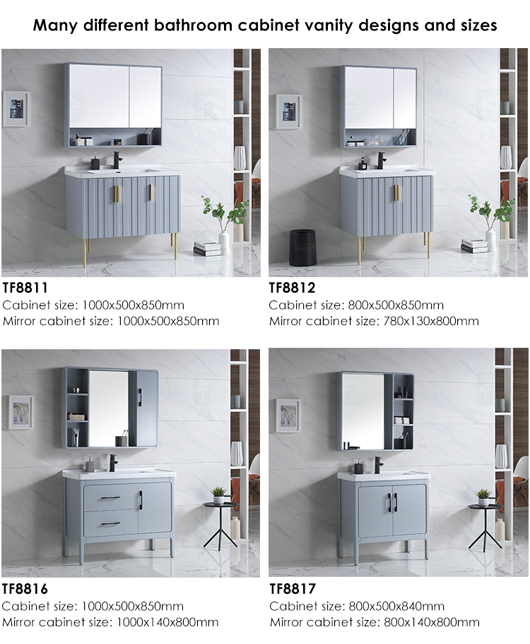 Light Luxury European Style Floor Mounted Free Standing Solid Wood Waterproof Bathroom Vanity Cabinet Set