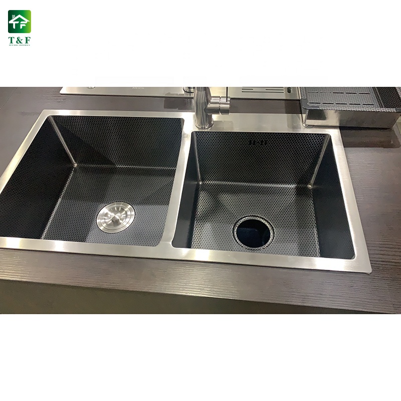 Black Stainless Steel Drain Board Single Double Bowl Square Crystal Surface Undermount Handmade Kitchen Sink