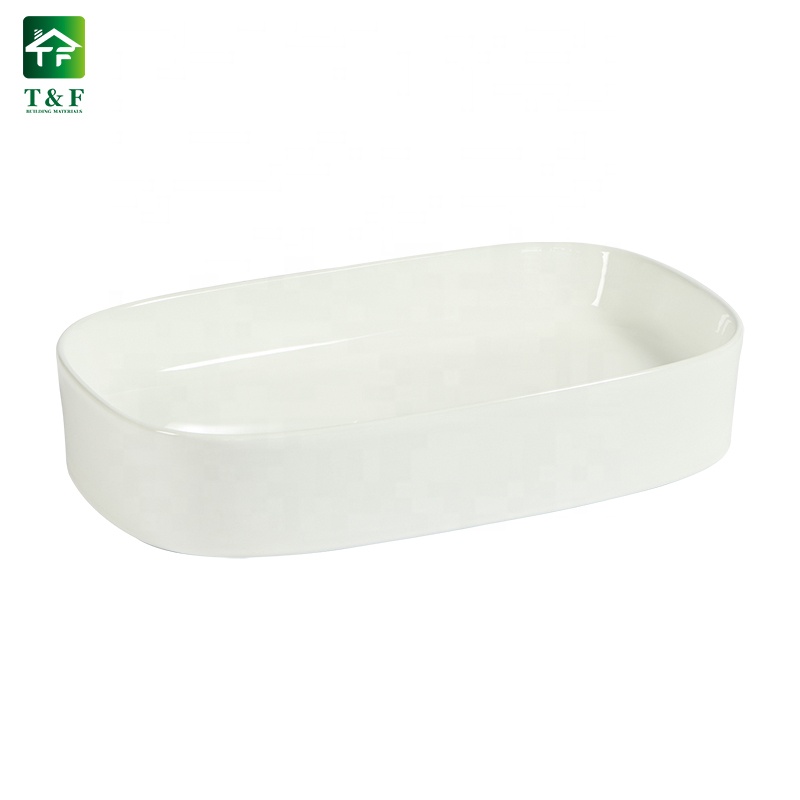Premium Ceramic Oval Shape Ceramic Bathroom Vessel Vanity Art Hand Wash Basin Sink Above Countertop