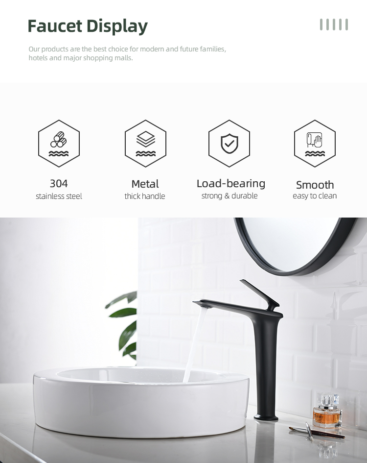 High Quality Black Sanitary Single Hole Brass Bathroom Vanity Wash Basin Sink Mixer Tall Waterfall Faucet