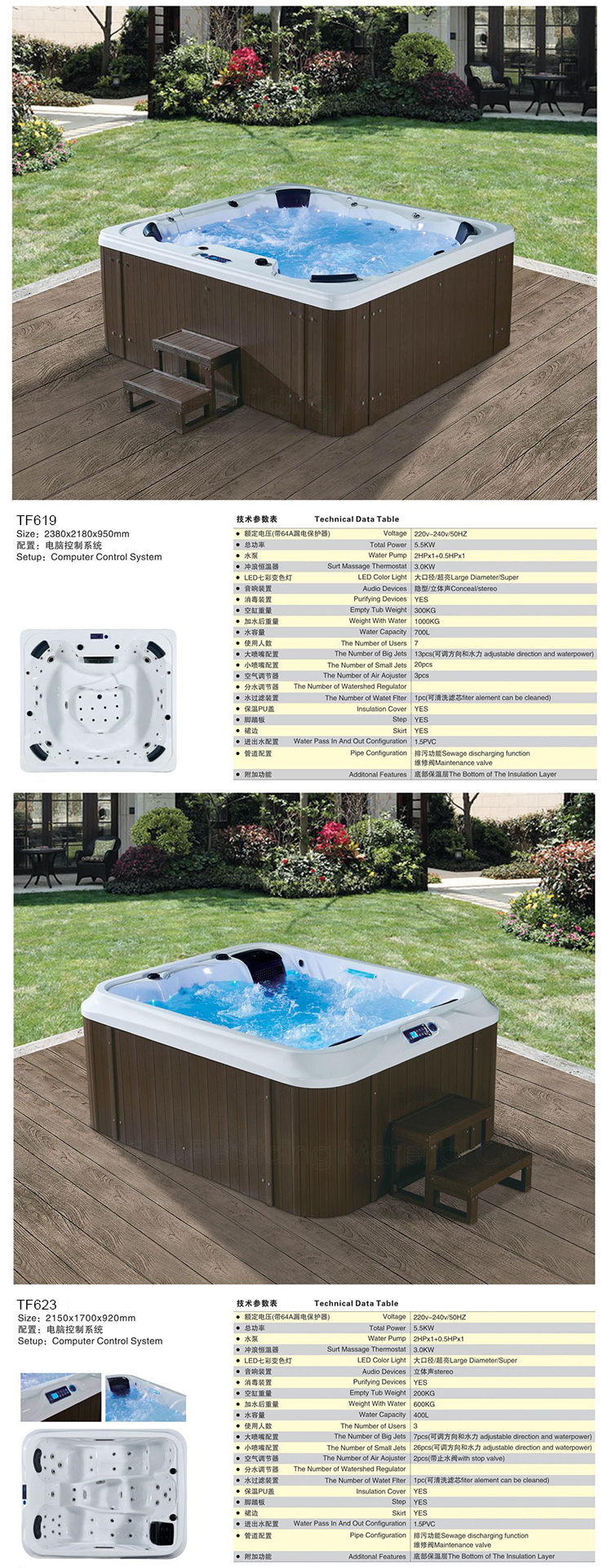High Quality Swimming Pool Outdoor Garden Massage Bathtub Swim Lazy Spa Whirlpool Acrylic Hot Tub
