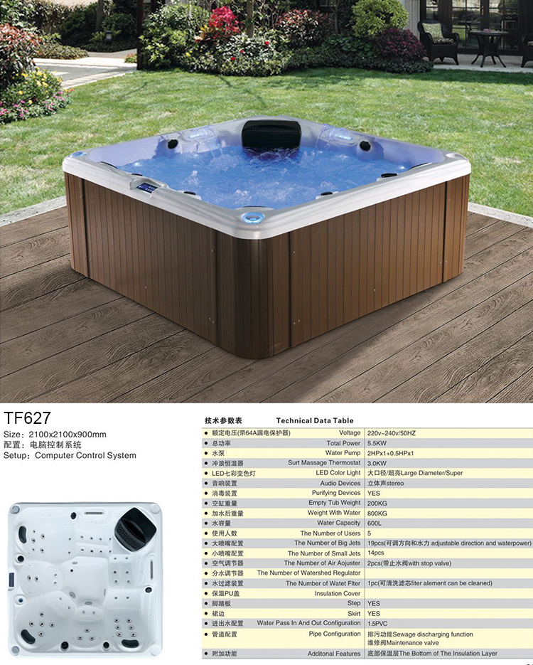 Modern Luxurious Acrylic 5 Person Swimming Bathtub Spa Whirlpool Hot Tubs and Spas Outdoor