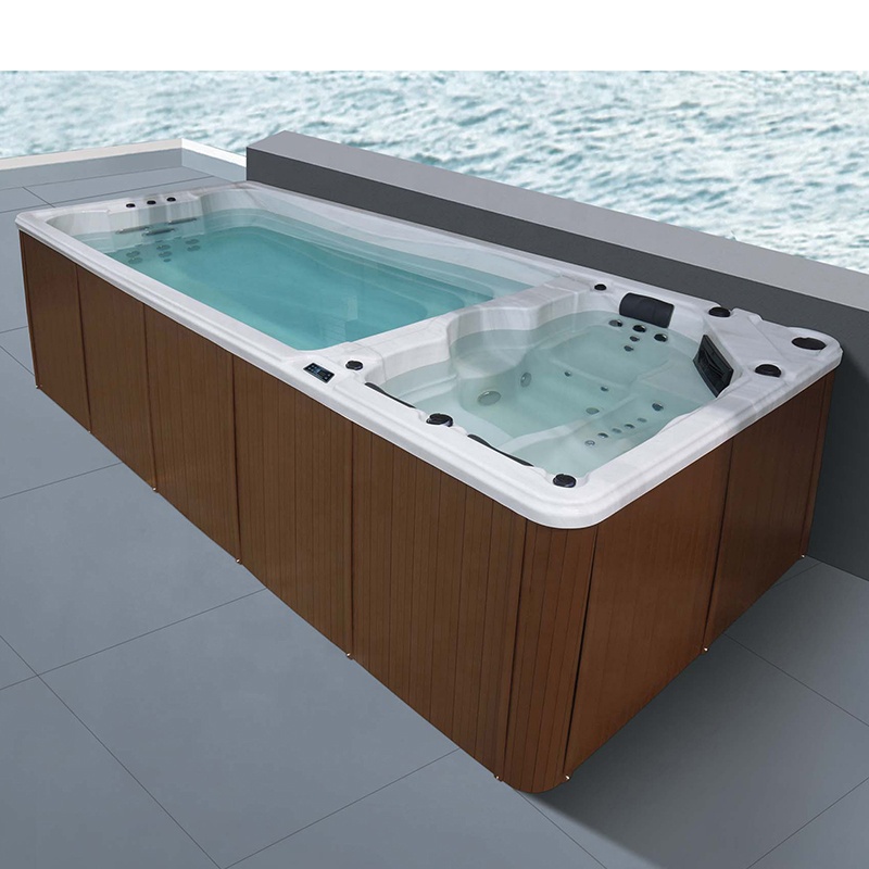 Freestanding Whirlpool Bathtub Large Outdoor Swim Pool Wood Acrylic Shell Spa Massage Hot Tub