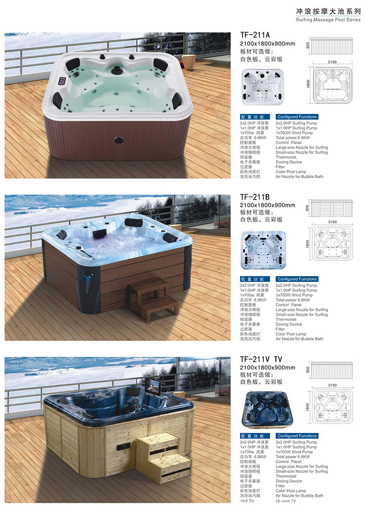 Chinese Factory Wholesale Outdoor Swim Spa 8 Person Wooden Acrylic Bath Hot Tubs and Garden Spas
