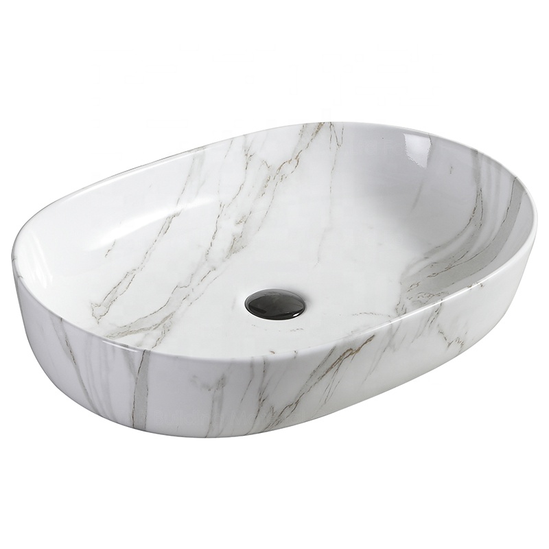Bathroom Luxury Hotel Vanity Basin Porcelain Marble Look Ceramic Art Wash Basin Countertop Vessel Sink