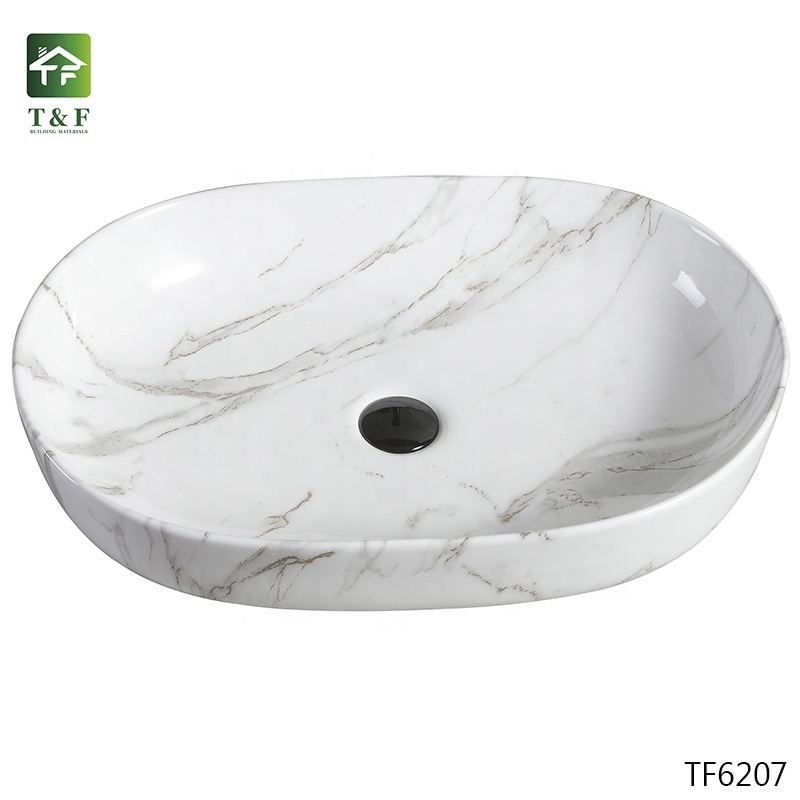 Bathroom Luxury Hotel Vanity Basin Porcelain Marble Look Ceramic Art Wash Basin Countertop Vessel Sink