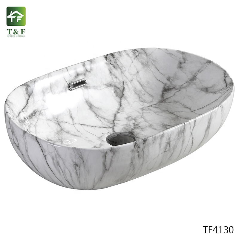Bathroom Luxury Hotel Vanity Basin Porcelain Marble Look Ceramic Art Wash Basin Countertop Vessel Sink