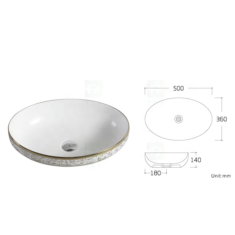 Bathroom Golden Sink Wastafel Gold Luxury Hotel Vanity Basin Ceramic Art Wash Basin Countertop Vessel Sink