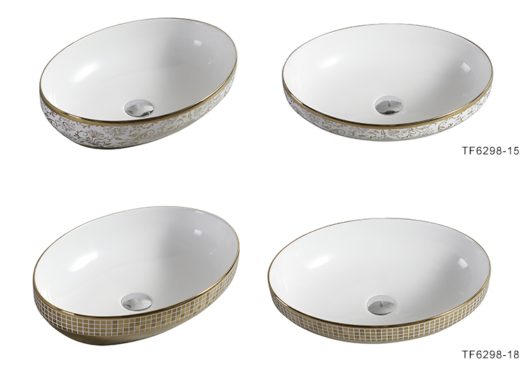 Bathroom Golden Sink Wastafel Gold Luxury Hotel Vanity Basin Ceramic Art Wash Basin Countertop Vessel Sink