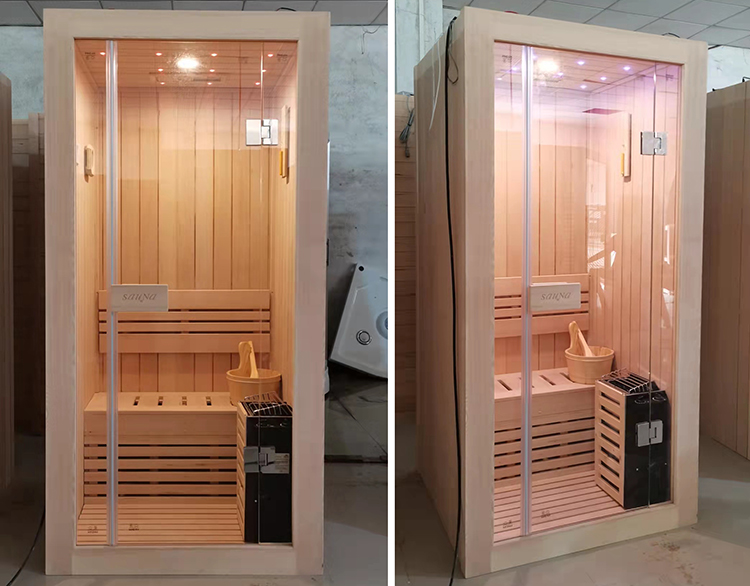 One Person Home Mini Traditional Canadian Hemlock Wood Indoor Wet and Dry Steam Bath Sauna Room