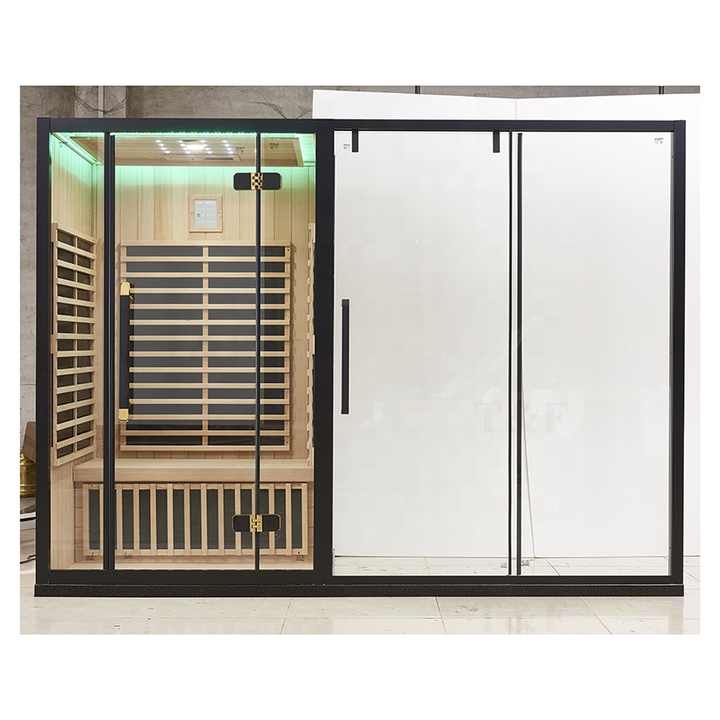 Custom Size Wood Infrared Home Indoor Enclosed Bath Sauna 2 Person Steam Shower Combination Room