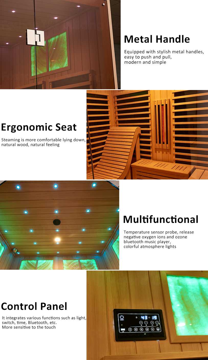 Person Luxury Far Infrared Spa Steam Bath Cabin Solid Wood Traditional Dry Steam Sauna Room
