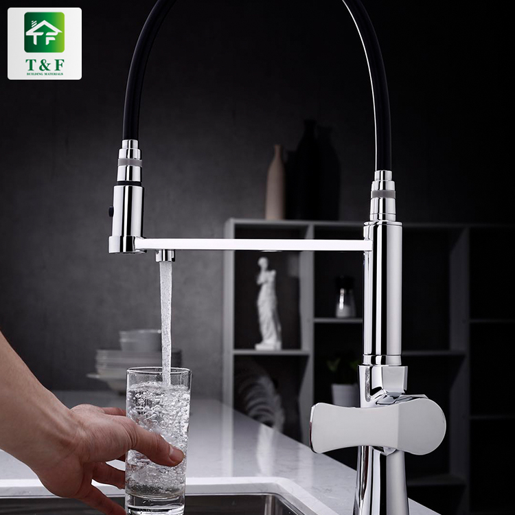 Brass Long Neck Kitchen Mixer Tap With Pull Spray Sanitary Ware Kitchen Faucet