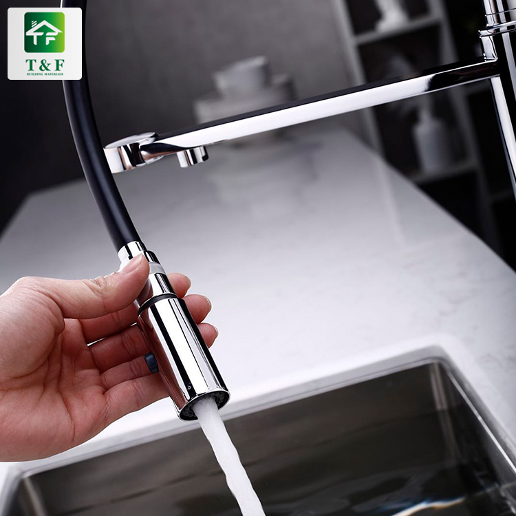 Brass Long Neck Kitchen Mixer Tap With Pull Spray Sanitary Ware Kitchen Faucet
