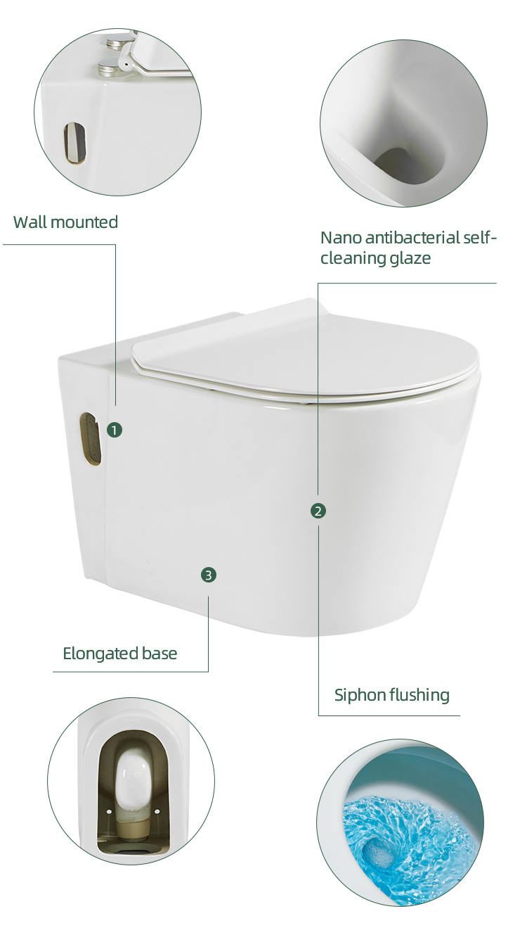 Closestool Two Piece Wc Toilet China Porcelain White Wall Mounted Toilet Bowl Sale