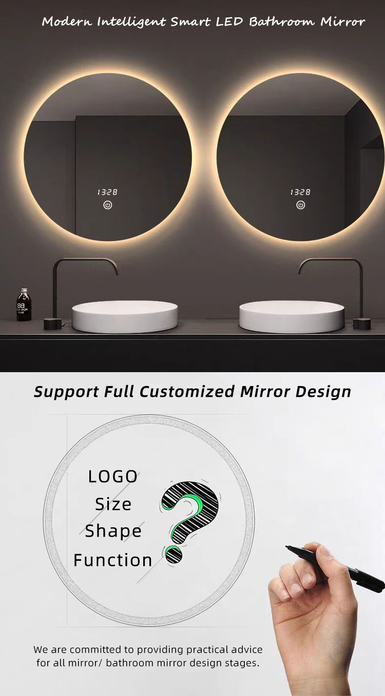 Modern Frameless Round Backlit LED Bathroom Mirror Smart Illuminated Mirror Decorative Wall Bath Mirrors