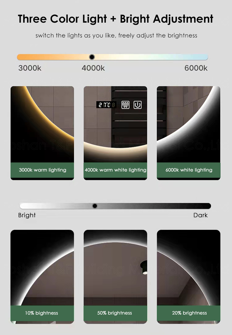 Modern Frameless Round Backlit LED Bathroom Mirror Smart Illuminated Mirror Decorative Wall Bath Mirrors