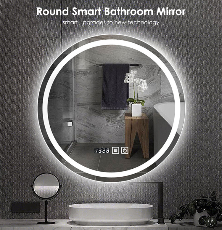 Modern Frameless Round Backlit LED Bathroom Mirror Smart Illuminated Mirror Decorative Wall Bath Mirrors