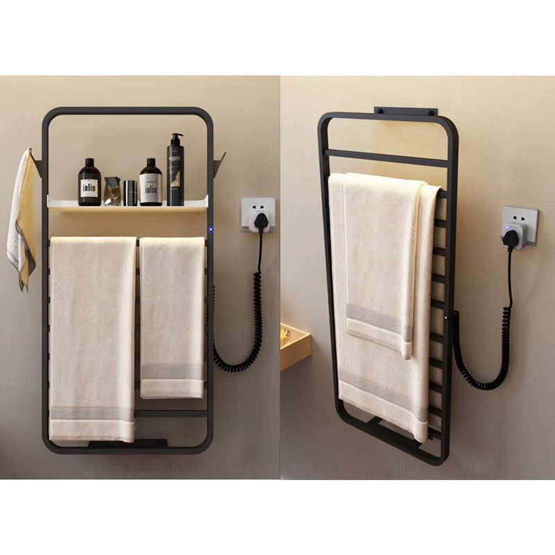 Wall Mounted 304 Stainless Steel Black Electric Heated Warmer Bathroom Towel Rack