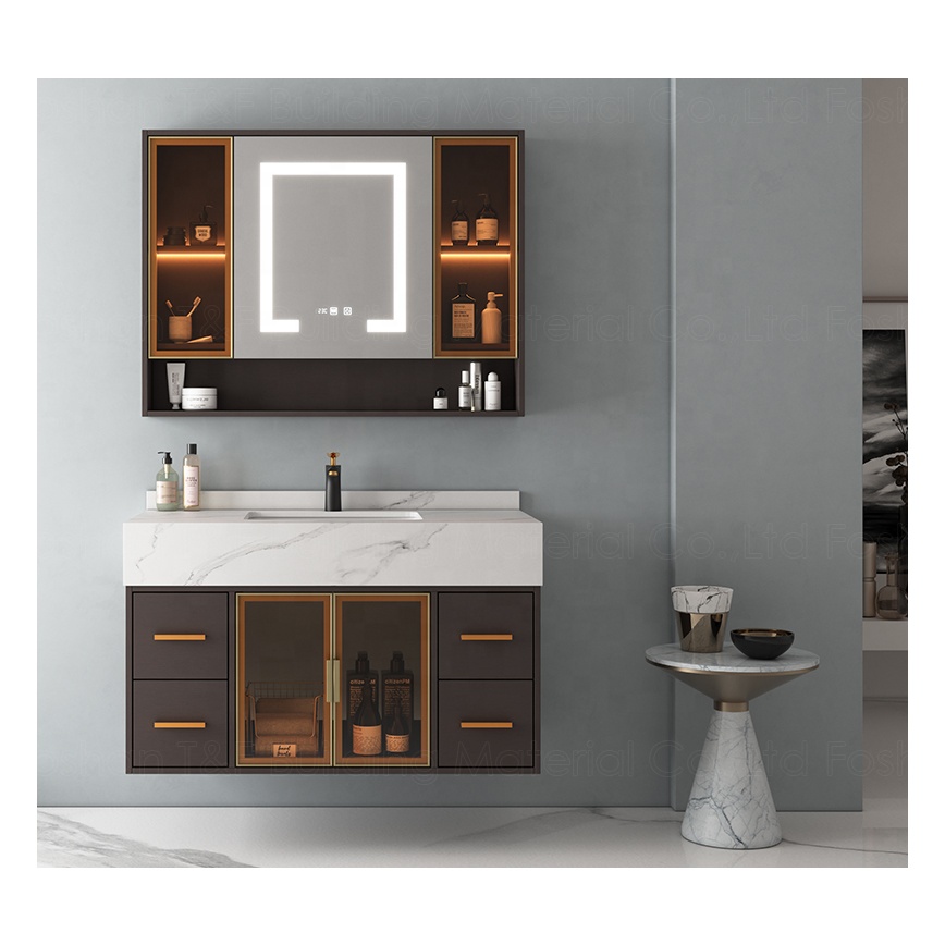 Custom Euro Style Luxury Hotel Bathroom Storage Floating Wall Hung Smart LED Mirror Cabinets