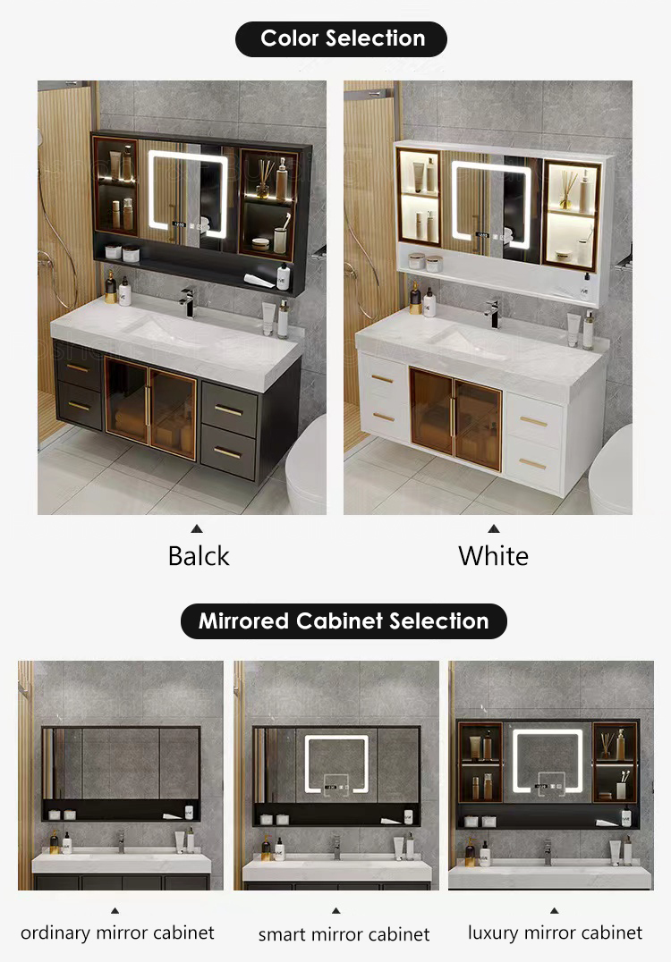 Custom Euro Style Luxury Hotel Bathroom Storage Floating Wall Hung Smart LED Mirror Cabinets