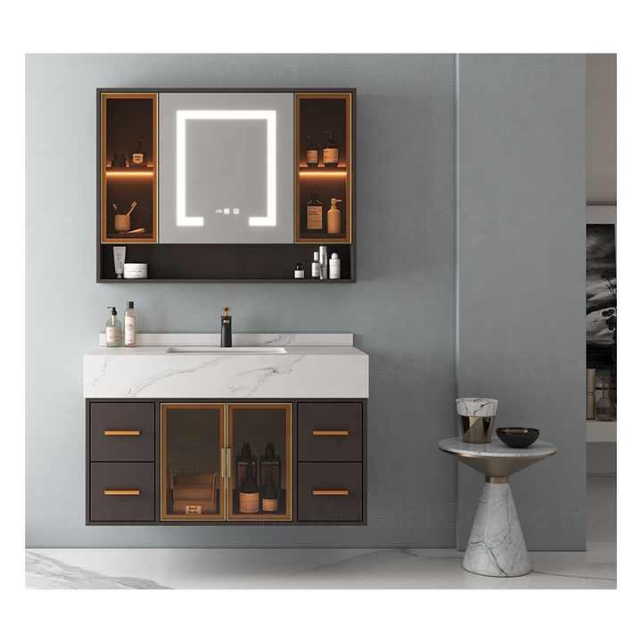 Custom Euro Style Luxury Hotel Bathroom Storage Floating Wall Hung Smart LED Mirror Cabinets