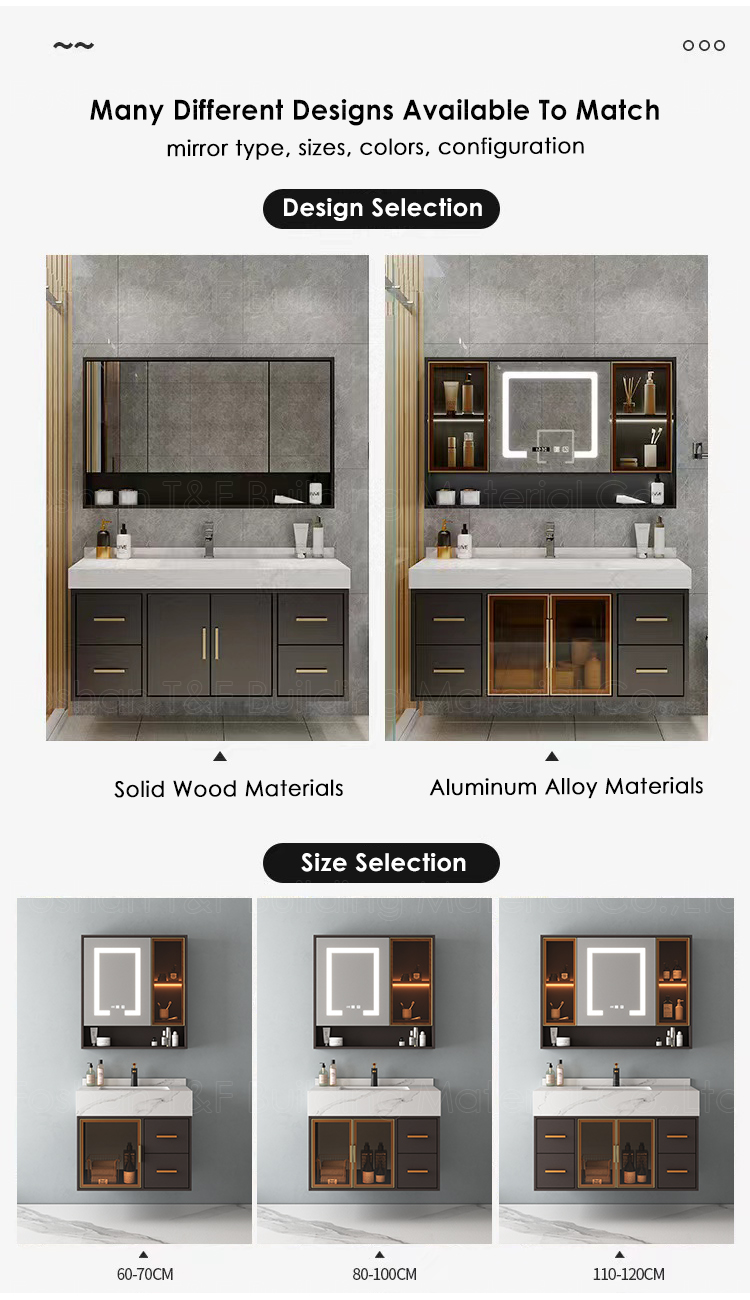 Custom Euro Style Luxury Hotel Bathroom Storage Floating Wall Hung Smart LED Mirror Cabinets