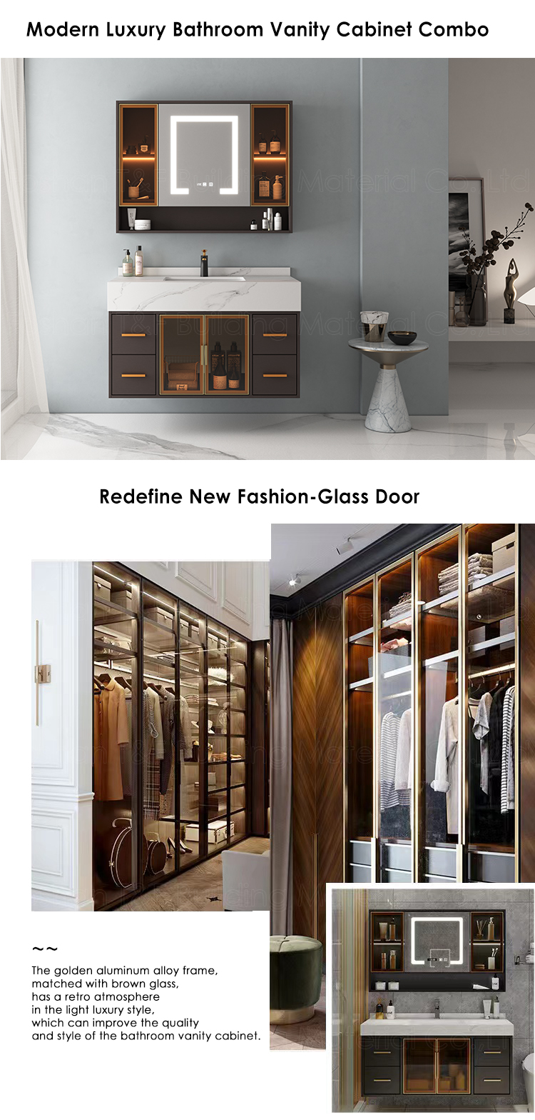 Custom Euro Style Luxury Hotel Bathroom Storage Floating Wall Hung Smart LED Mirror Cabinets
