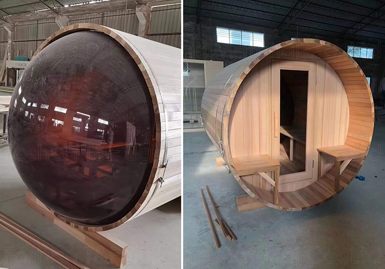 Guangdong Canadian Red Cedar Wooden Traditional Dry Wet Steam Outdoor Barrel Sauna Rooms