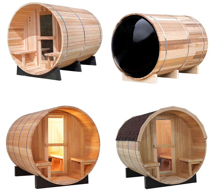Guangdong Canadian Red Cedar Wooden Traditional Dry Wet Steam Outdoor Barrel Sauna Rooms