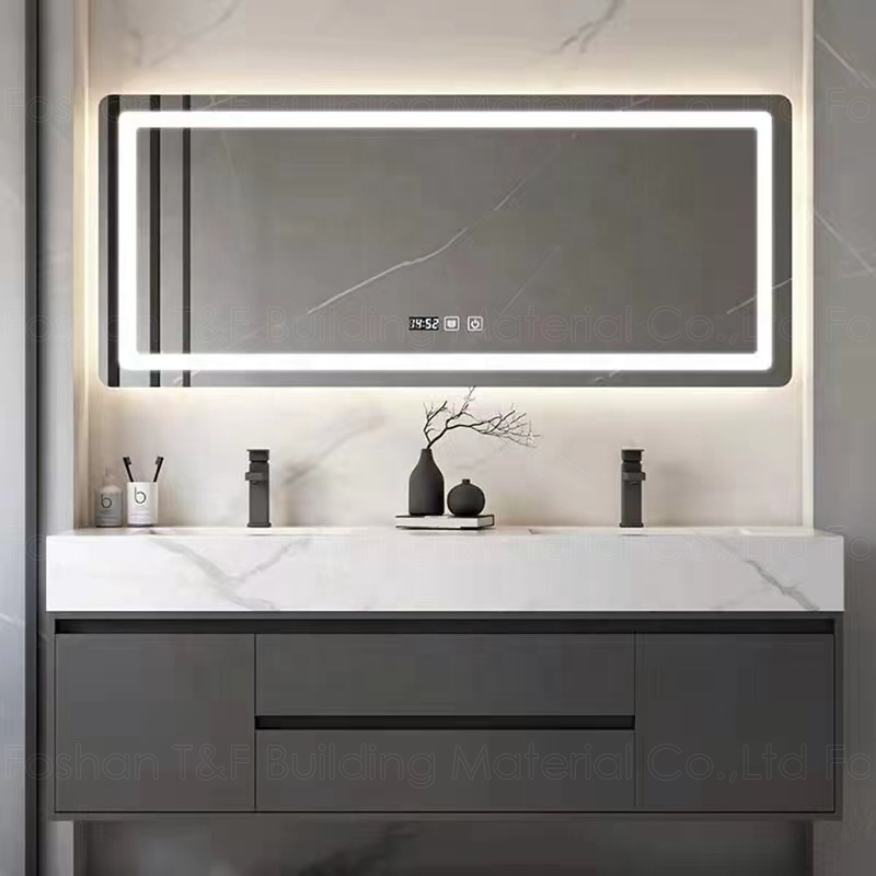 Hotel Washroom Solid Wood Luxury Floating Bathroom Vanity Wall Mounted Plywood Bathroom Mirror Cabinet