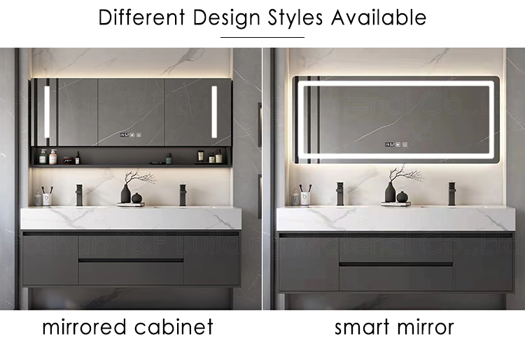 Hotel Washroom Solid Wood Luxury Floating Bathroom Vanity Wall Mounted Plywood Bathroom Mirror Cabinet