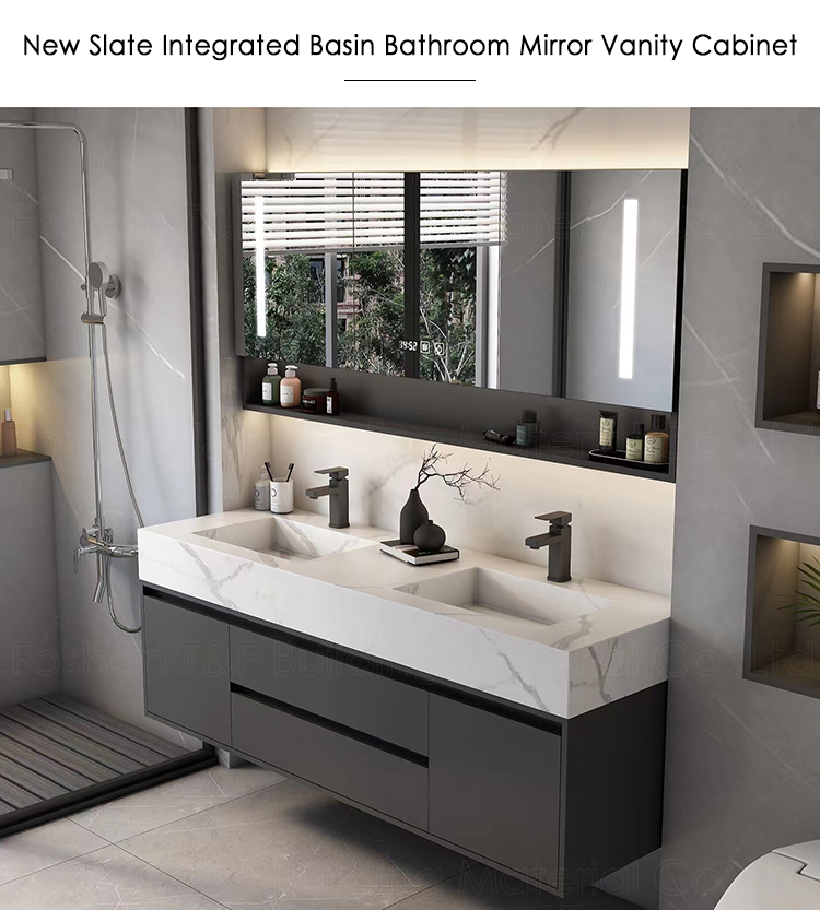 Hotel Washroom Solid Wood Luxury Floating Bathroom Vanity Wall Mounted Plywood Bathroom Mirror Cabinet